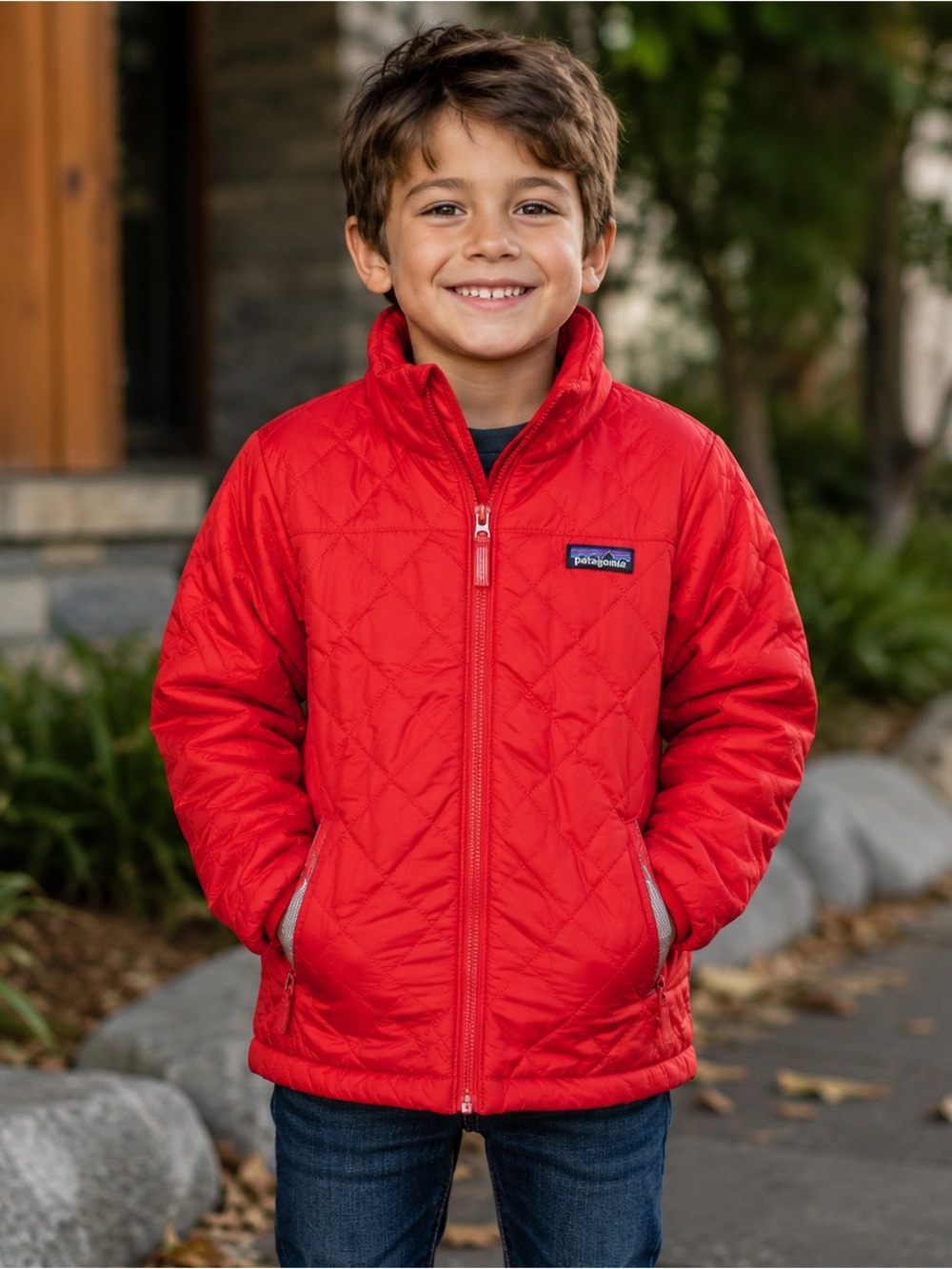 Patagonia Primaloft Nano Puff Orange Red Light Puffer Jacket Kids Sz s (7/8)